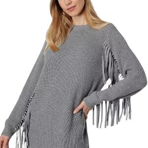 TED BAKER Women's Oversized Ribbed Fringe Sweater Dress size 6 Western Quiet Lux